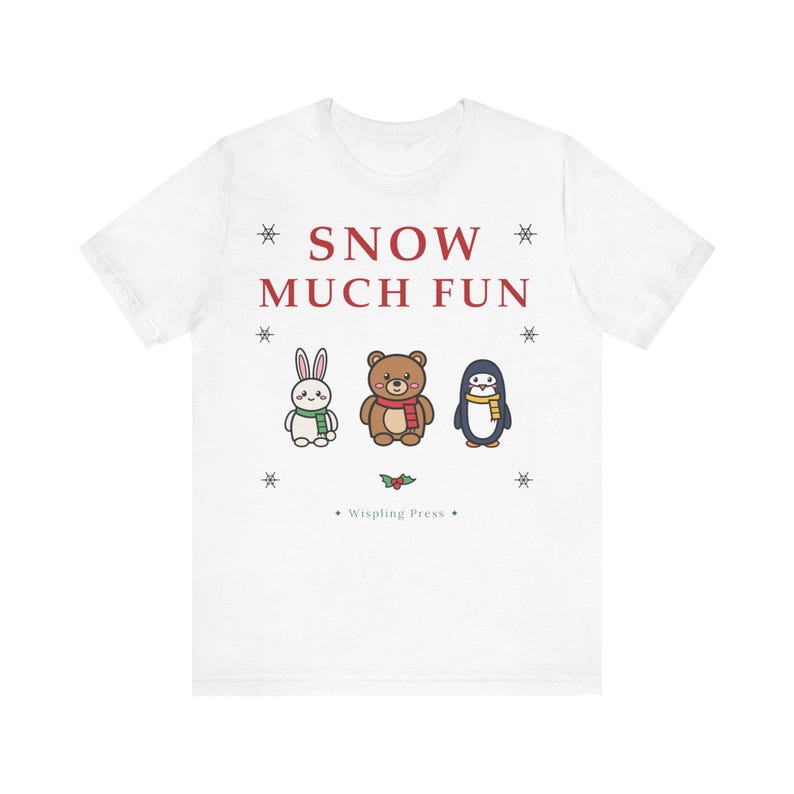 Christmas T-Shirt, Snow Much Fun Kawaii Winter Animals Tee, Cozy Winter Top image 2
