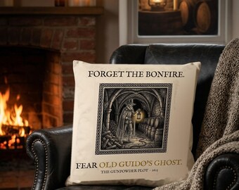 Guy Fawkes Ghost Cushion, Bonfire Night Folk Horror Cushion, 5th November Gift | Forget The Pumpkin