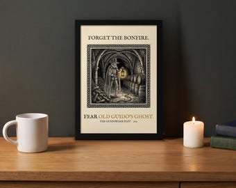 Old Guido's Ghost A4 Art Print, Bonfire Night Folklore, Woodcut Style (Giclée Print)