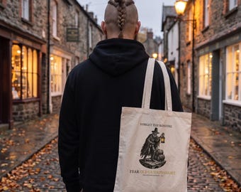 Old Guido's Ghost Tote Bag, Bonfire Night Folklore, Woodcut Style (Organic Cotton)