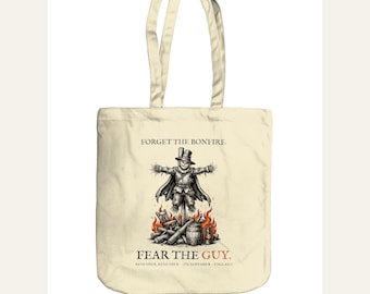 Guy Fawkes Tote Bag, Bonfire Night Folk Horror, 5th November Gift (Organic Cotton)