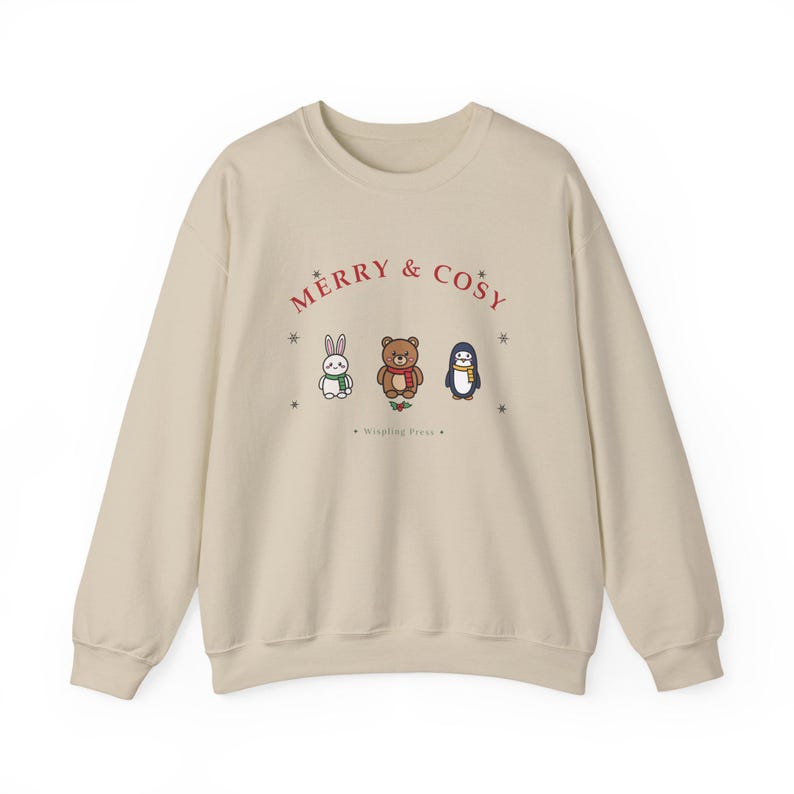 Christmas Sweatshirt, Snowglobe Days Teddy Bear, Bunny, Penguin Crewneck (50% Cotton) image 2