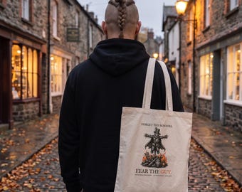 Guy Fawkes Tote Bag, Bonfire Night Folk Horror, 5th November Gift (Organic Cotton)