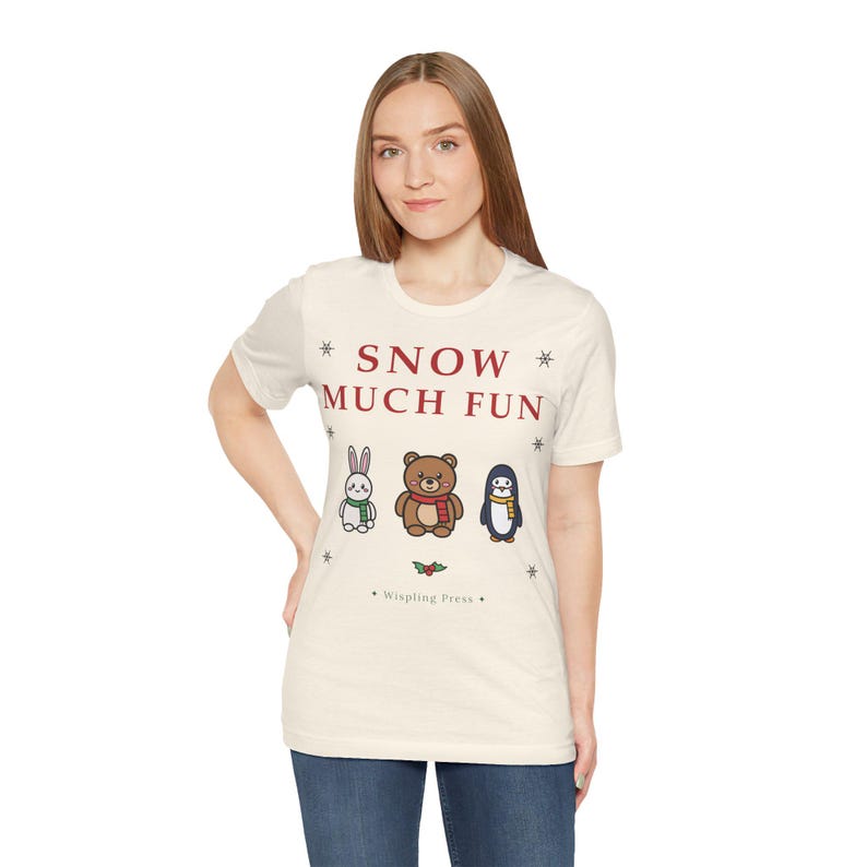 Christmas T-Shirt, Snow Much Fun Kawaii Winter Animals Tee, Cozy Winter Top image 5