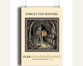 Old Guido's Ghost A4 Art Print, Bonfire Night Folklore, Woodcut Style (Giclée Print)