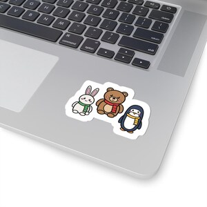 Kawaii Christmas Sticker, Bunny Bear Penguin Kiss-Cut Vinyl Decal (1 Sticker, 3-6 Inch) image 2