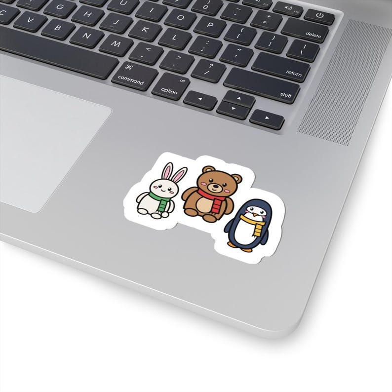 Kawaii Christmas Sticker, Bunny Bear Penguin Kiss-Cut Vinyl Decal (1 Sticker, 3-6 Inch) image 2