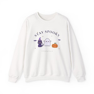 Felpa di Halloween, girocollo Stay Spooky Ghost Cat Pumpkin, maglione di Halloween Kawaii immagine 2