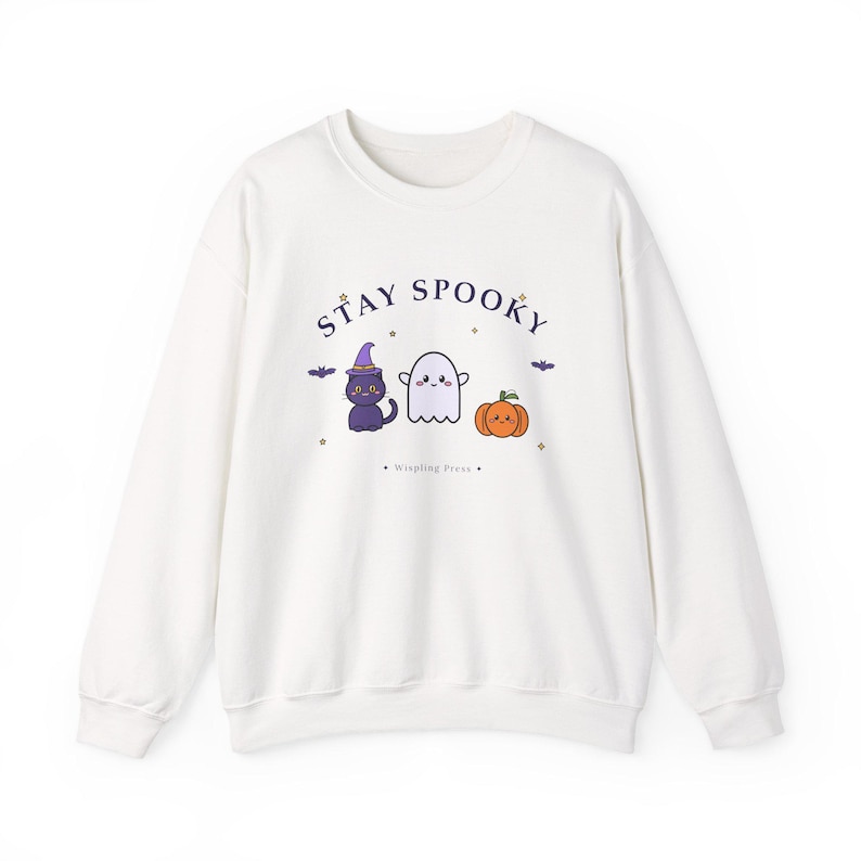 Felpa di Halloween, girocollo Stay Spooky Ghost Cat Pumpkin, maglione di Halloween Kawaii immagine 2