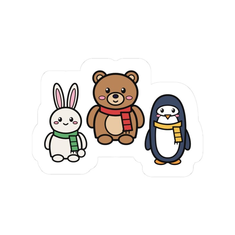 Kawaii Christmas Sticker, Bunny Bear Penguin Kiss-Cut Vinyl Decal (1 Sticker, 3-6 Inch) image 7