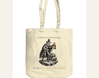 Old Guido's Ghost Tote Bag, Bonfire Night Folklore, Woodcut Style (Organic Cotton)