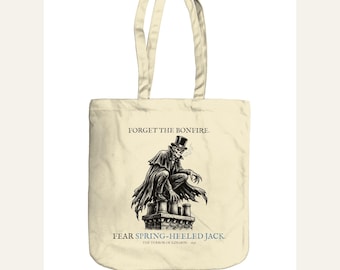 Spring-Heeled Jack Tote Bag, British Folklore Horror, Woodcut Style (Organic Cotton)