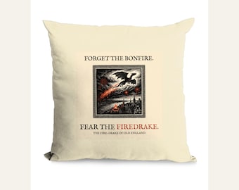 Firedrake Dragon Cushion, Bonfire Night Folk Horror Cushion, 5th November Gift | Forget The Pumpkin