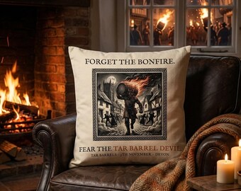 Tar Barrel Devil Cushion, Bonfire Night Folk Horror Cushion, 5th November Gift | Forget The Pumpkin