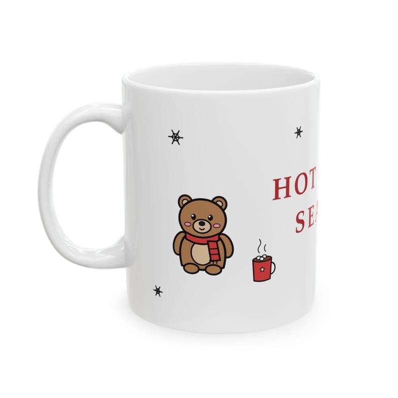 Christmas Mug, Hot Cocoa Season Teddy Bear, Penguin, Bunny Ceramic Cup (11oz/15oz) image 3