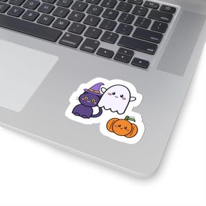 Kawaii Halloween Sticker, Ghost, Black Cat, Pumpkin Kiss-Cut Vinyl Decal (1 Sticker, 3-6 Inch) image 2