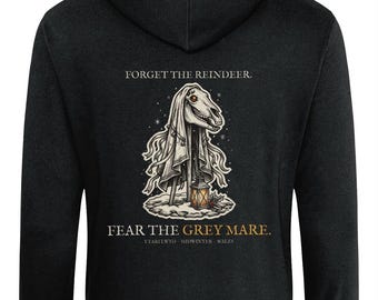 Mari Lwyd Hoodie, Welsh Christmas Folk Horror Grey Mare Gift | Forget The Pumpkin