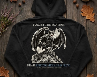 Spring-Heeled Jack Hoodie, Victorian Folklore Monster, Woodcut Style, Bonfire Night Gift