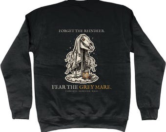 Mari Lwyd Christmas Jumper, Welsh Folklore Folk Horror Sweatshirt | Forget The Pumpkin