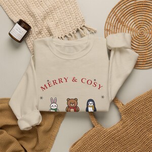 Christmas Sweatshirt, Snowglobe Days Teddy Bear, Bunny, Penguin Crewneck (50% Cotton) image 6
