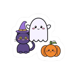 Kawaii Halloween Sticker, Ghost, Black Cat, Pumpkin Kiss-Cut Vinyl Decal (1 Sticker, 3-6 Inch) image 1