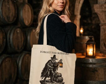 Old Guido's Ghost Tote Bag, Bonfire Night Folklore, Woodcut Style (Organic Cotton)