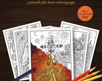 Bonfire Night Colouring Pages, 5 Folk Horror Guy Fawkes Printables | Forget The Pumpkin