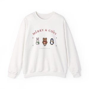 Christmas Sweatshirt, Snowglobe Days Teddy Bear, Bunny, Penguin Crewneck (50% Cotton) image 1