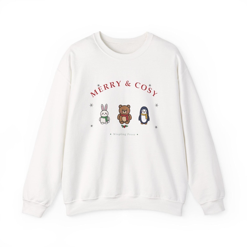 Christmas Sweatshirt, Snowglobe Days Teddy Bear, Bunny, Penguin Crewneck (50% Cotton) image 1