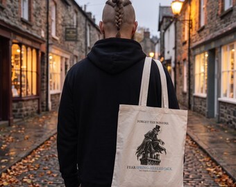 Spring-Heeled Jack Tote Bag, British Folklore Horror, Woodcut Style (Organic Cotton)