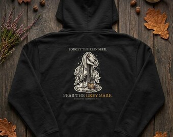 Mari Lwyd Hoodie, Welsh Christmas Folk Horror Grey Mare Gift | Forget The Pumpkin