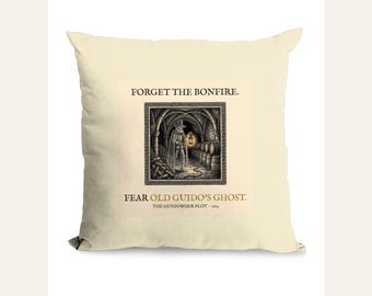 Guy Fawkes Ghost Cushion, Bonfire Night Folk Horror Cushion, 5th November Gift | Forget The Pumpkin