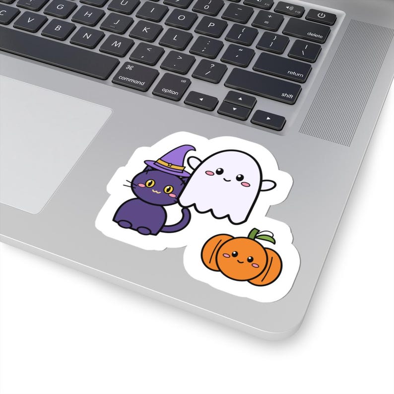 Kawaii Halloween Sticker, Ghost, Black Cat, Pumpkin Kiss-Cut Vinyl Decal (1 Sticker, 3-6 Inch) image 5