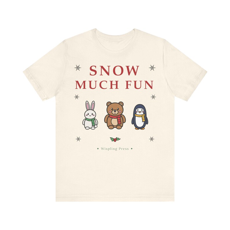 Christmas T-Shirt, Snow Much Fun Kawaii Winter Animals Tee, Cozy Winter Top image 3