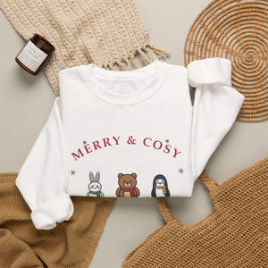Christmas Sweatshirt, Snowglobe Days Teddy Bear, Bunny, Penguin Crewneck (50% Cotton) image 5