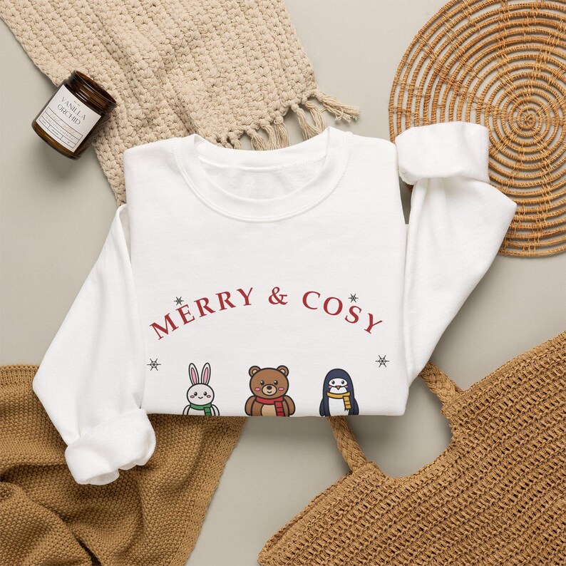Christmas Sweatshirt, Snowglobe Days Teddy Bear, Bunny, Penguin Crewneck (50% Cotton) image 5