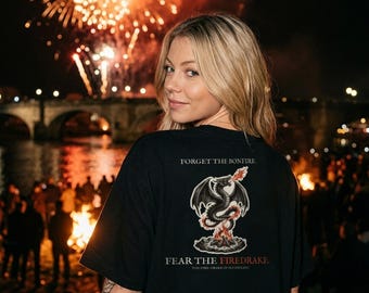 T-shirt met vuurdraakmotief, T-shirt met folk-horror thema voor Bonfire Night, cadeau voor 5 november | Vergeet de pompoen