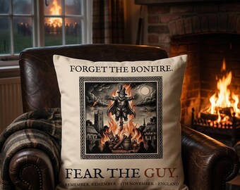 Guy Fawkes Cushion, Bonfire Night Folk Horror Cushion, 5th November Gift | Forget The Pumpkin