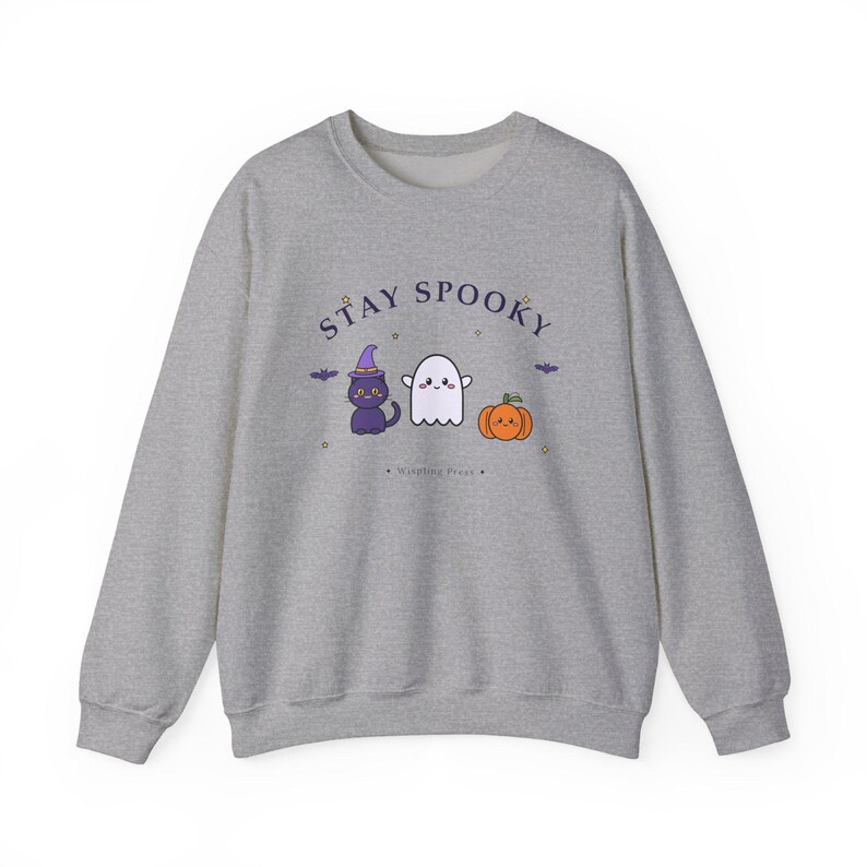 Felpa di Halloween, girocollo Stay Spooky Ghost Cat Pumpkin, maglione di Halloween Kawaii immagine 4