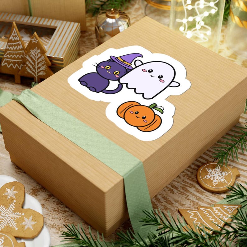 Kawaii Halloween Sticker, Ghost, Black Cat, Pumpkin Kiss-Cut Vinyl Decal (1 Sticker, 3-6 Inch) image 9