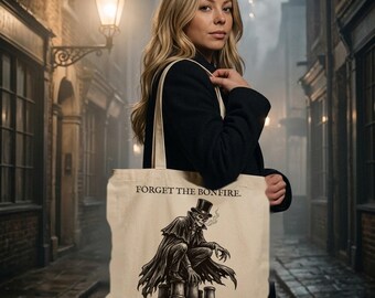 Spring-Heeled Jack Tote Bag, British Folklore Horror, Woodcut Style (Organic Cotton)