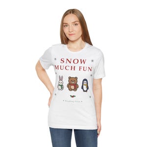 Christmas T-Shirt, Snow Much Fun Kawaii Winter Animals Tee, Cozy Winter Top image 1