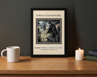 Spring-Heeled Jack A4 Art Print, Bonfire Night Folk Horror, Woodcut Style (Giclée Print)