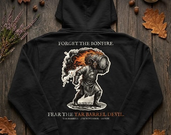 Tar Barrel Devil Hoodie, Bonfire Night Folk Horror Hoodie, 5th November Gift | Forget The Pumpkin