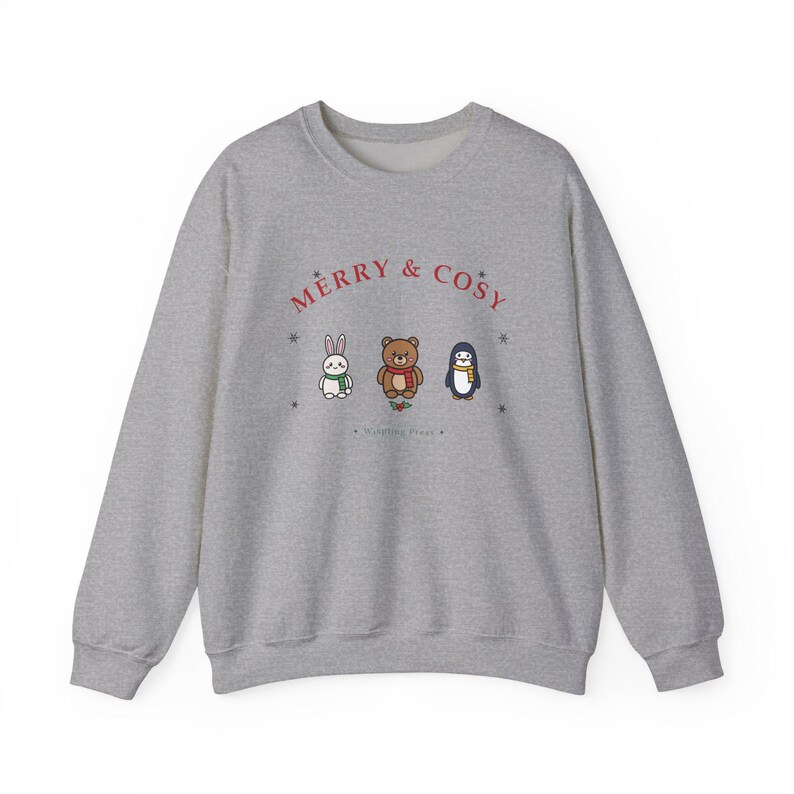 Christmas Sweatshirt, Snowglobe Days Teddy Bear, Bunny, Penguin Crewneck (50% Cotton) image 3