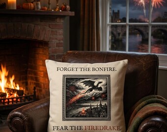 Firedrake Dragon Cushion, Bonfire Night Folk Horror Cushion, 5th November Gift | Forget The Pumpkin