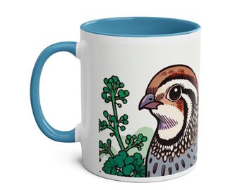 Zweifarbige Wachtel Kaffeetasse 11 Unzen, Vogel Liebhaber Geschenk, Cottage Kern Becher, Natur inspirierte Teetasse, Wachtel Liebhaber Geschenk