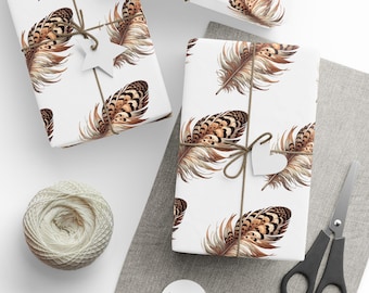 Elegant Quail Feather Wrapping Paper | Gift Wrap for Birthdays, Holidays, Weddings, and Baby Showers, Eco-Friendly, Rustic Decor