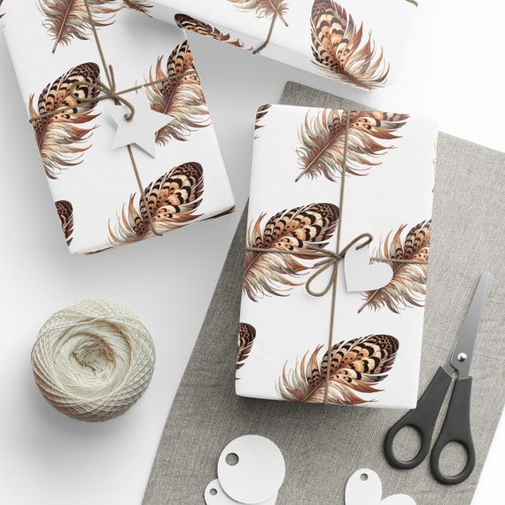 Elegant Quail Feather Wrapping Paper | Gift Wrap for Birthdays, Holidays, Weddings, and Baby Showers, Eco-Friendly, Rustic Decor