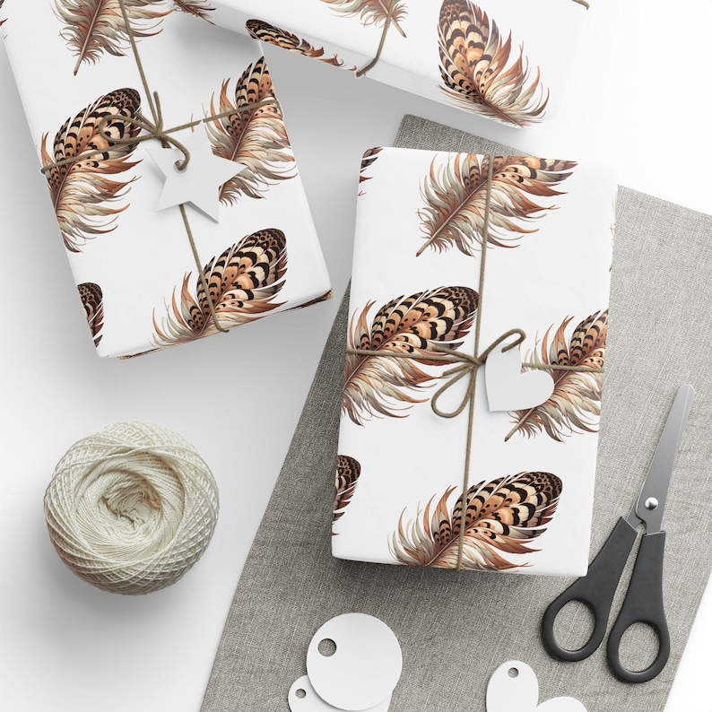 Elegant Quail Feather Wrapping Paper | Gift Wrap for Birthdays, Holidays, Weddings, and Baby Showers, Eco-Friendly, Rustic Decor Bild 1